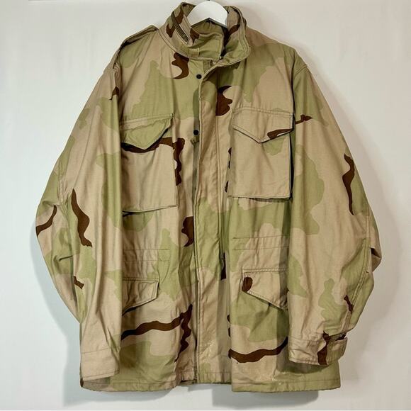Vintage US Army Men’s Desert Camouflage Field Jacket Tan Size Large Long EUC - Picture 1 of 9